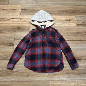 Women's American Eagle Vintage Boyfriend Flannel Shirt MEDIUM Hooded Button Up